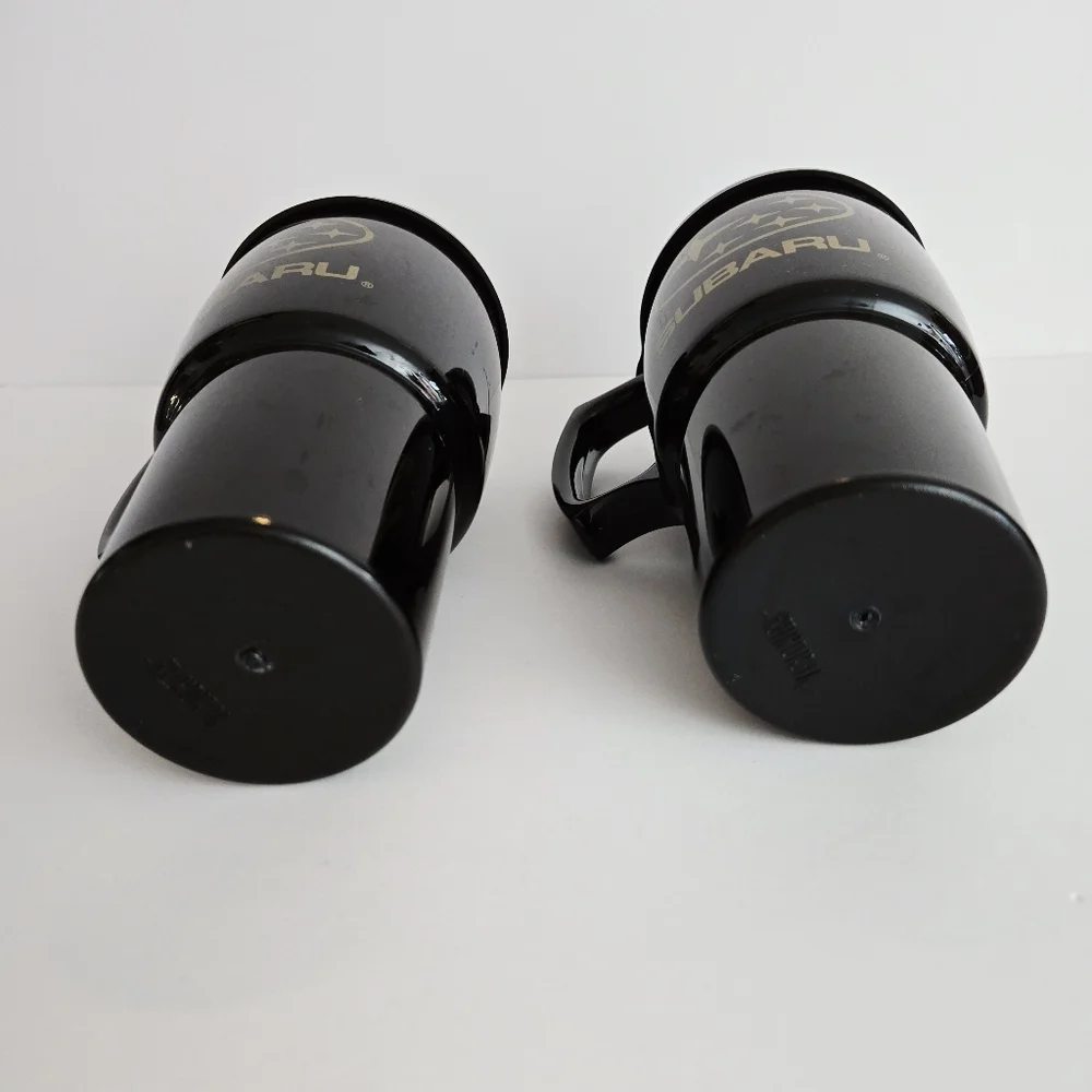 Subaru Car Travel Mugs Handles Plastic Sip Cups Lids Black Gold Collectibles
